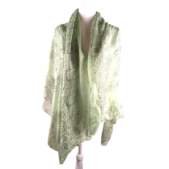 Scarf Large Light Green Gray Rectangle 46" X 36" Lightweight Sheer - Picture 2 of 8